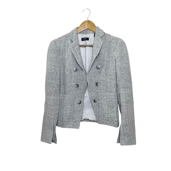 Theory Jackets & Blazers - Theory Grey Tweed Textured Blazer Career 2 Structured Herringbone Jacket Office